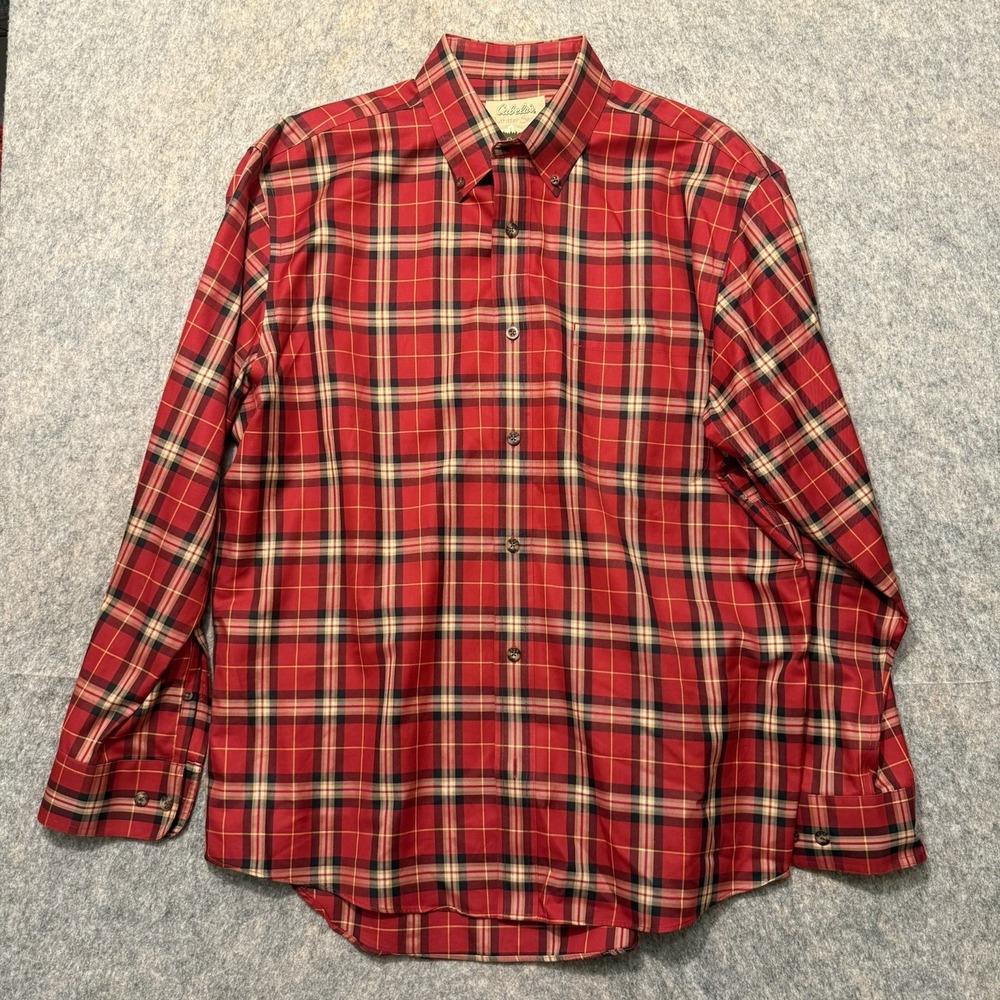 Cabelas Outfitter Series Shirt Mens Large Red Plaid Button Down Outdoor Hunting